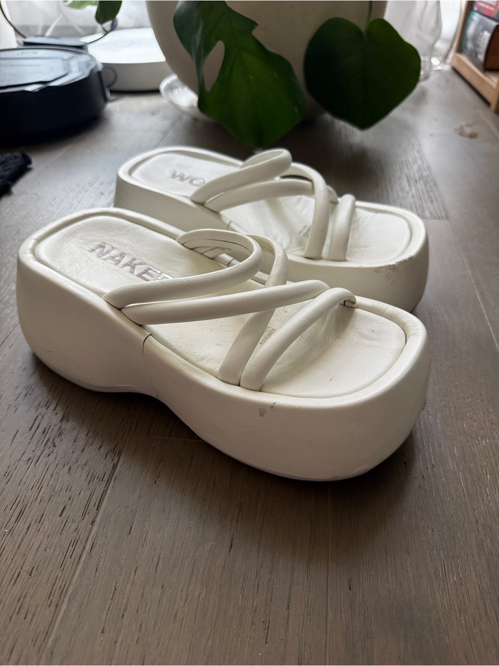 Naked Wolfe White Platform Strappy Slide Sandals